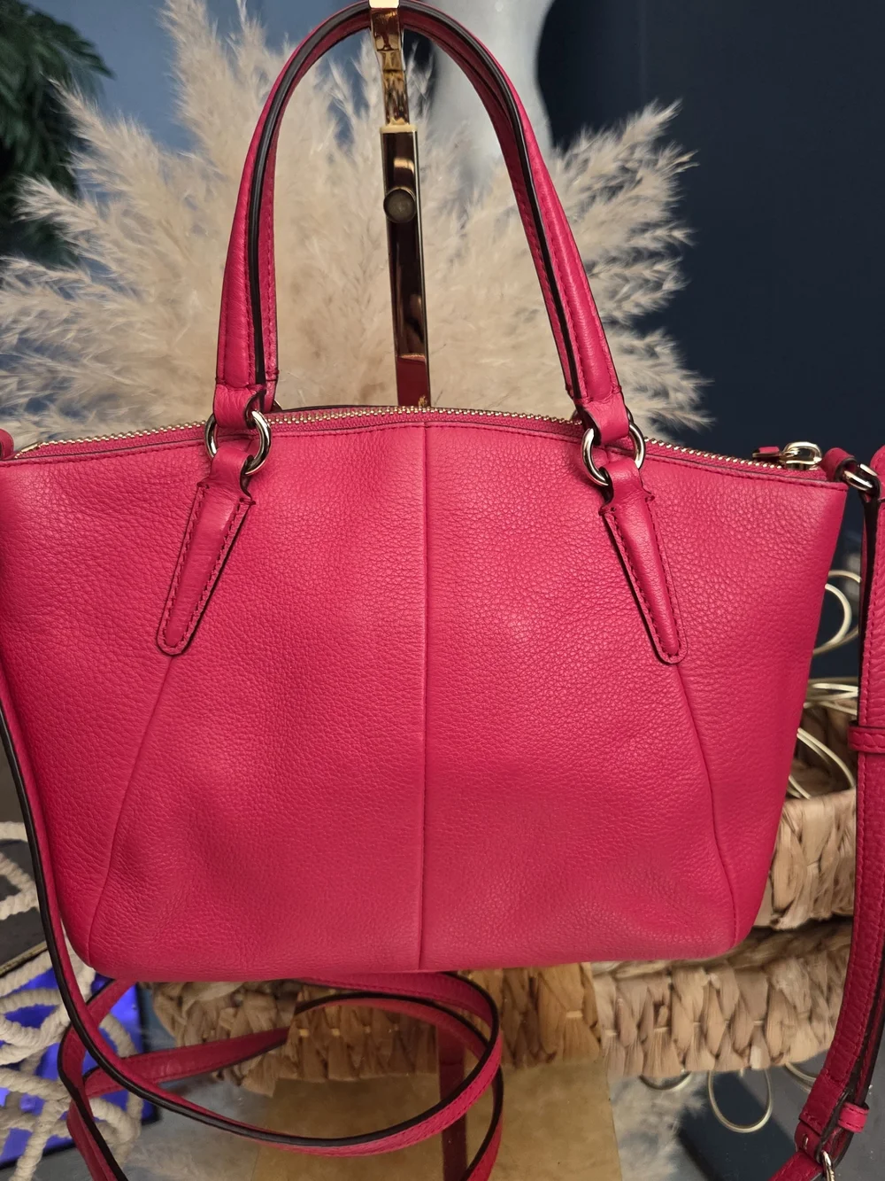 Coach Pebbled Leather Mini Kelsey Satchel Crossbody Pink/Fuchsia EUC